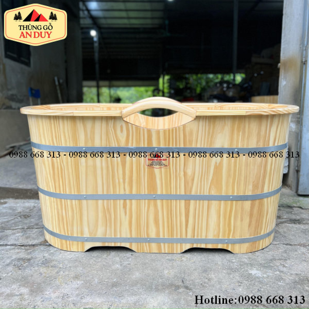 Bồn Tắm Gỗ Thông Bo Viền Tay Nắm