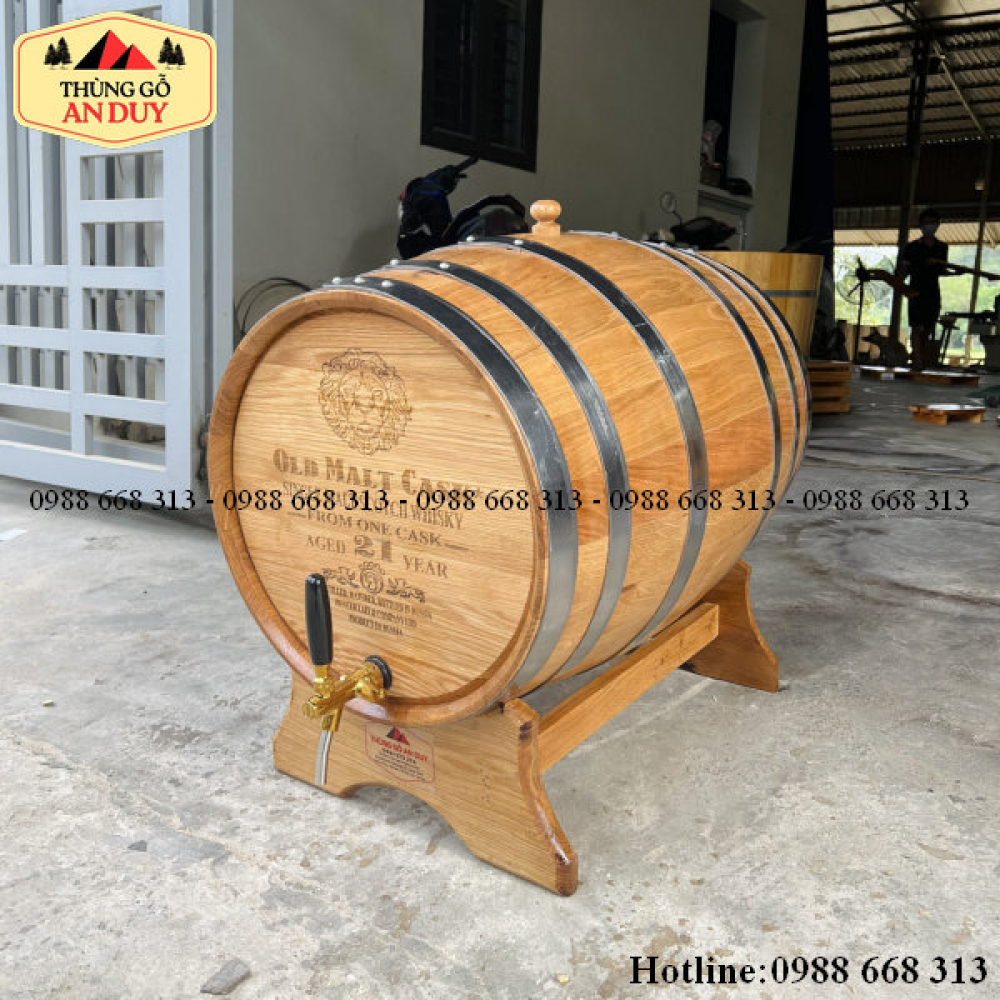 Thùng Gỗ Sồi 200L Vòi Crom